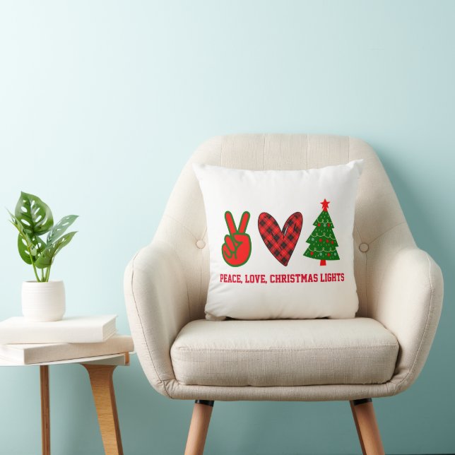 Coussin Paix personnalisée Amour de Noël Lumières Rouge Ve (Chaise)