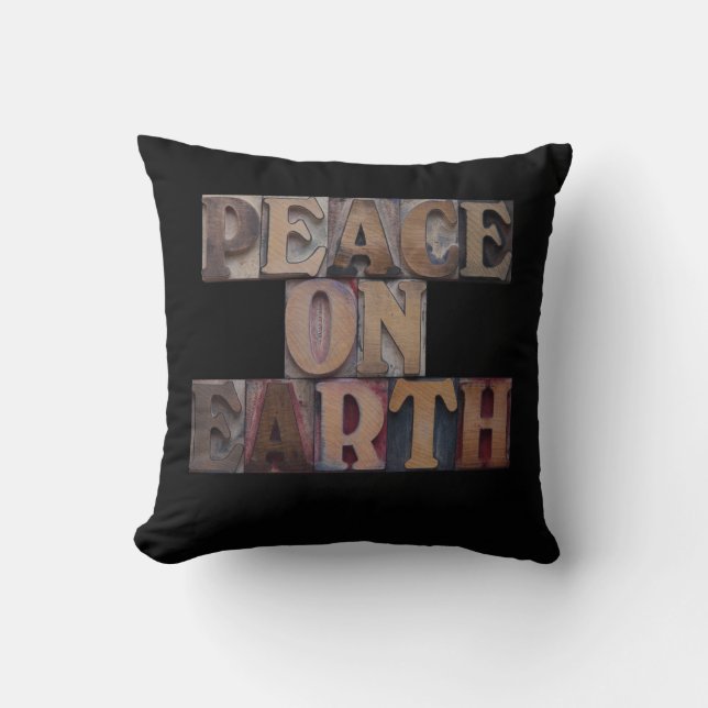 Coussin Paix sur Terre, Lettres Timbres en bois, Noël (Recto)