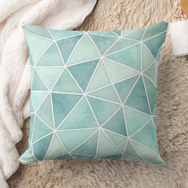 Coussin Pale Aqua Geometric Mosaic – Polygon (Couverture)