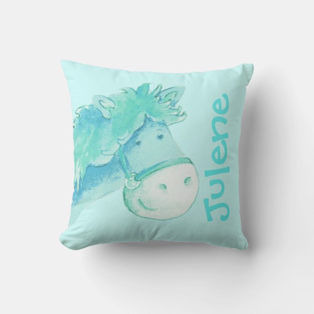 Coussin pâle d'aqua de cadeau nouveau-né de nom et (Recto)