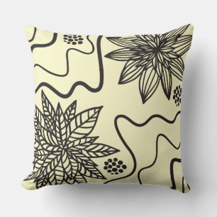 Coussin PALE JAUNE FLORALE NOIR DESIGN Retro JAUNE Oreille