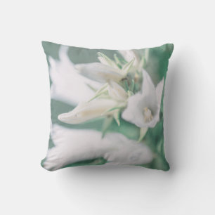 Coussin Pale Pastel Vert Fleurs de Bell Blanches