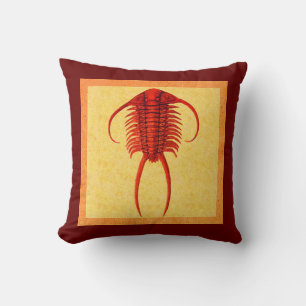Coussin "Paléo-chic" Paraceraure Rouge Trilobite Fossil