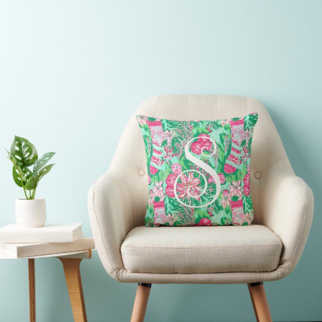 Coussin Palm Beach Christmas Rose & Green Bas (Chaise)