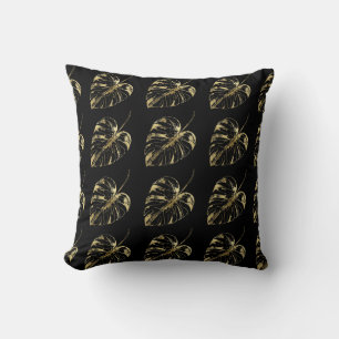 Coussin Palm Feuille or et noir