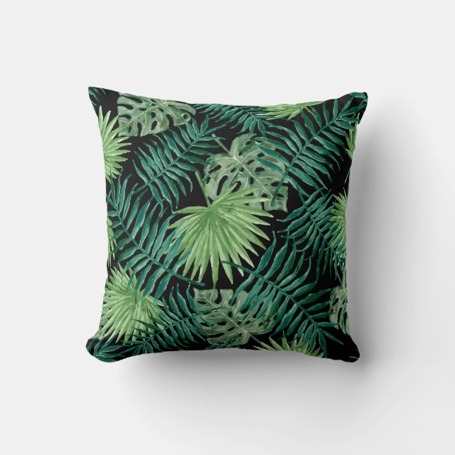 Coussin Palm Feuille Tropical Print Black Cushion (Recto)