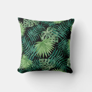Coussin Palm Feuille Tropical Print Black Cushion
