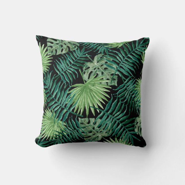 Coussin Palm Feuille Tropical Print Black Cushion (Recto)