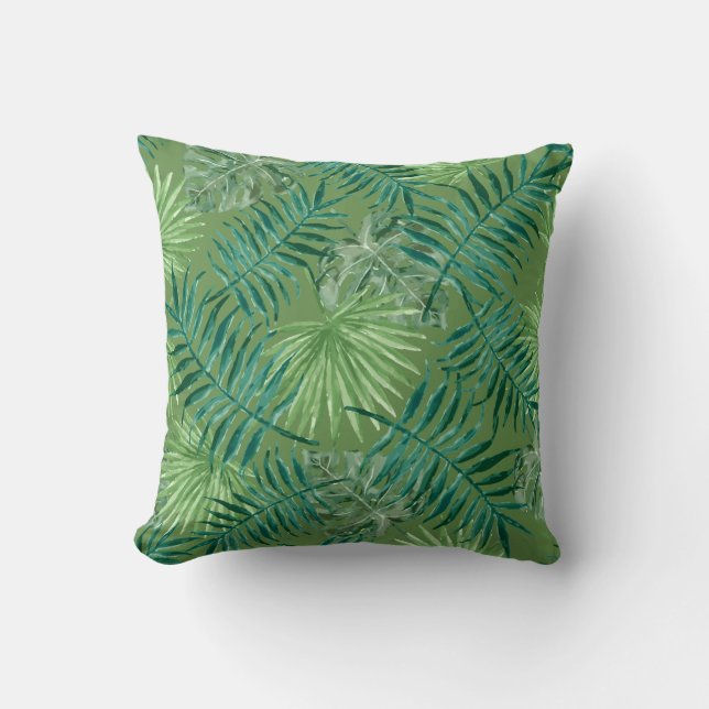 Coussin Palm Feuille Tropical Print Green Cushion (Recto)