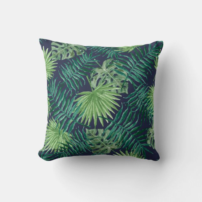 Coussin Palm Feuille Tropical Print Marine Cushion (Recto)