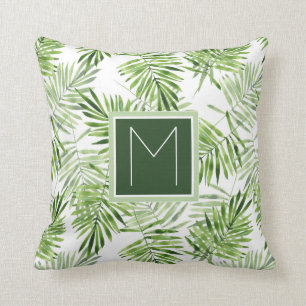 Coussin Palm vert Feuilles   Monogramme