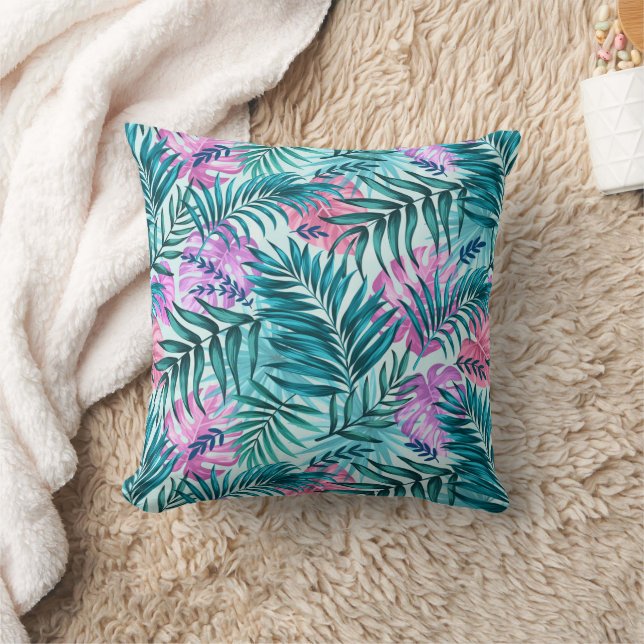 Coussin Palme rose et Turquoise Tropical & Monstera Feuill (Couverture)