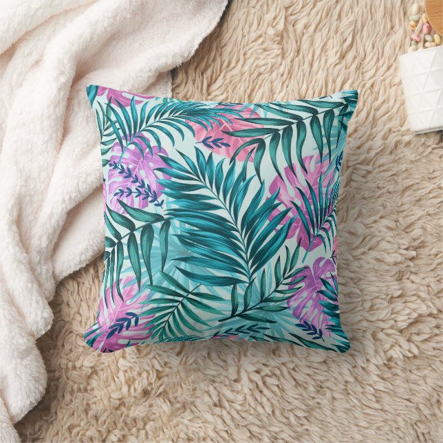 Coussin Palme rose et Turquoise Tropical & Monstera Feuill (Couverture)