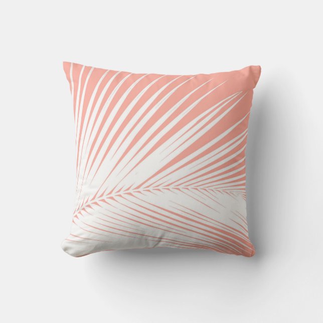 Coussin Palmette - blanc sur le rose de corail (Recto)