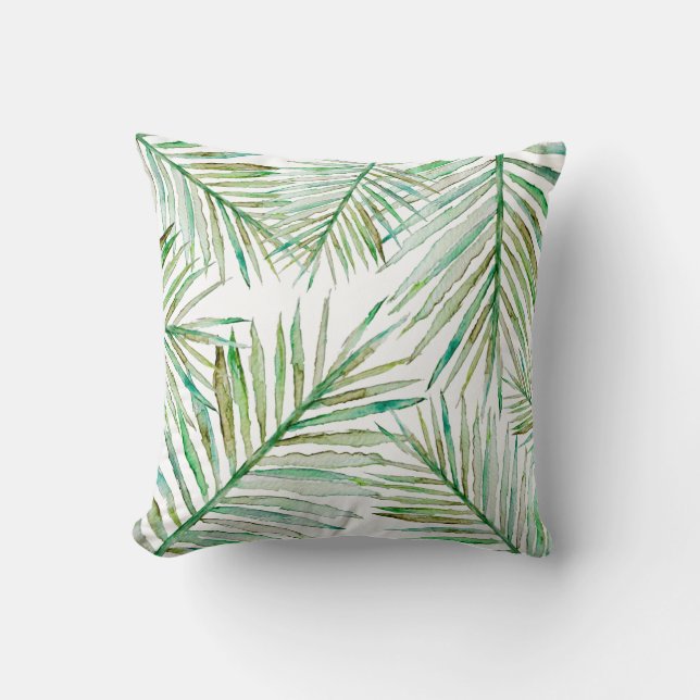 Coussin Palmette tropicale d'aquarelle (Recto)