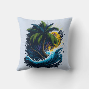 Coussin Palmier en style peinture avec vague