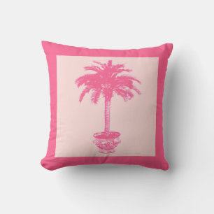 Coussin Palmier mis en pot - nuances du rose de corail