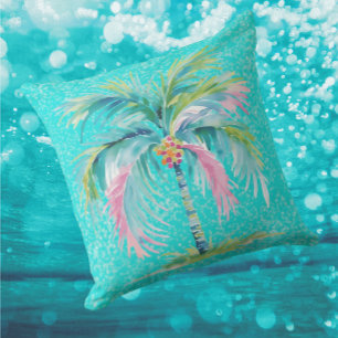 Coussin Palmier Pastel Tropical Intérieur