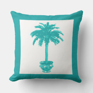 Coussin Palmier pointillé - Turquoise et blanc