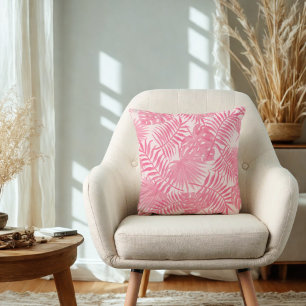 Coussin Palmier rose et Monstère Boho esthétique tropicale