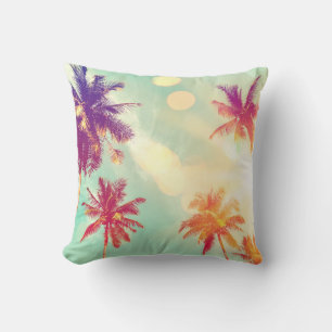 Coussin Palmier tropical avec soleil bokeh coloré o