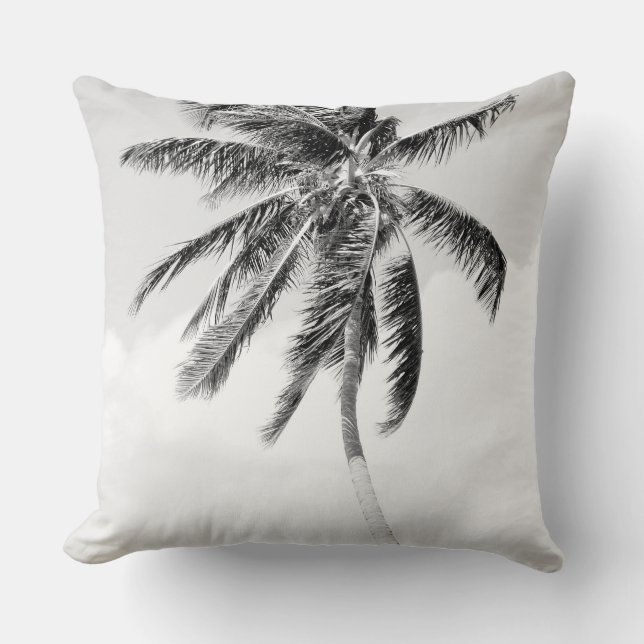 Coussin Palmier tropical noir et blanc photo moderne (Recto)
