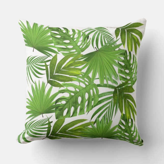Coussin Palmier vert Feuilles sur blanc (Recto)