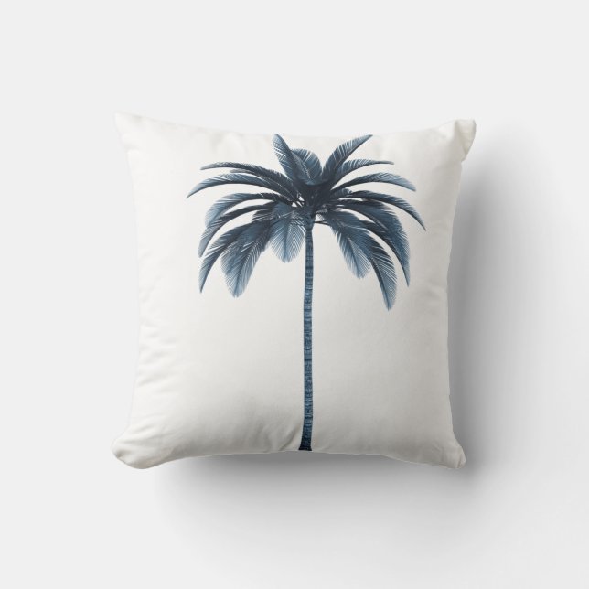 Coussin Palmier Vintage Bleu Tropical Élégant (Recto)