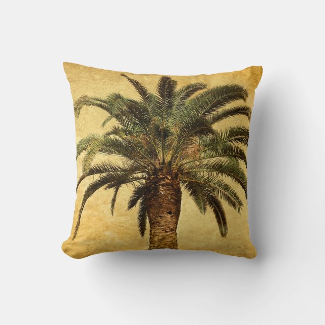 Coussin Palmier vintage - modèle customisé tropical (Recto)