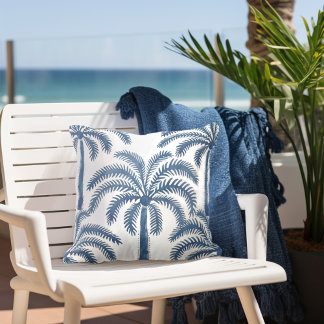 Coussin Palmiers Bleu Blanc