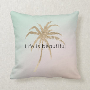 Coussin Palmiers d'or tropicaux Mint Cream Ombre         