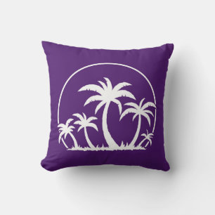 Coussin Palmiers et coucher de soleil en blanc