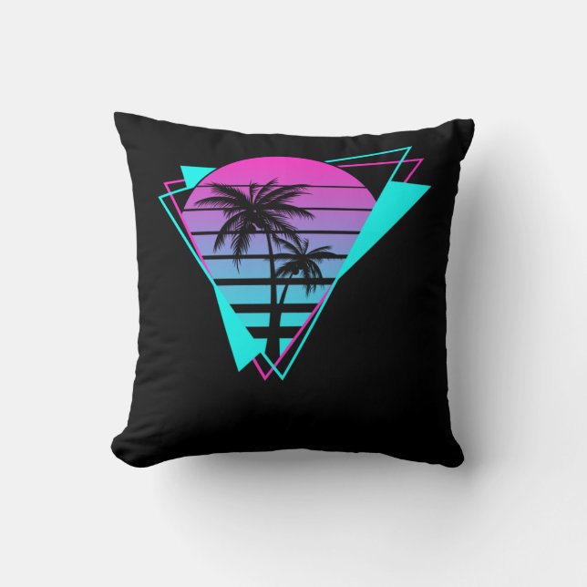Coussin Palmiers géométriques Rétro esthétiques Vaporwave (Recto)