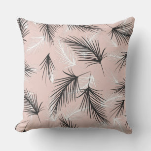 Coussin Palmiers Noir Blanc Tons Terreux Rose