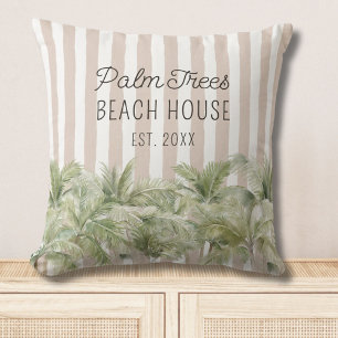 Coussin Palmiers tropicaux Beige Stripes Maison de plage