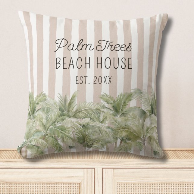 Coussin Palmiers tropicaux Beige Stripes Maison de plage (In situ)