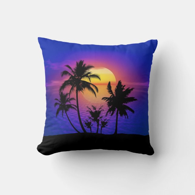 Coussin Palmiers tropicaux couchés de soleil (Recto)
