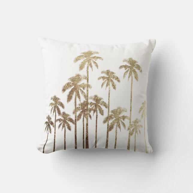 Coussin Palmiers tropicaux d'or fascinant sur le blanc (Recto)