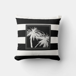 Coussin Palmiers tropicaux Noir & Blanc Moderne Chic
