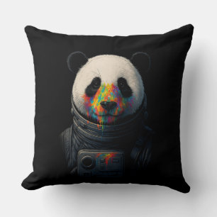 Coussin Panda astronaute avec éclaboussure de peinture néo