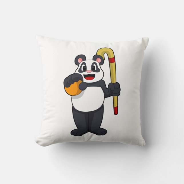 Coussin Panda at hockey with hockey bat (Recto)