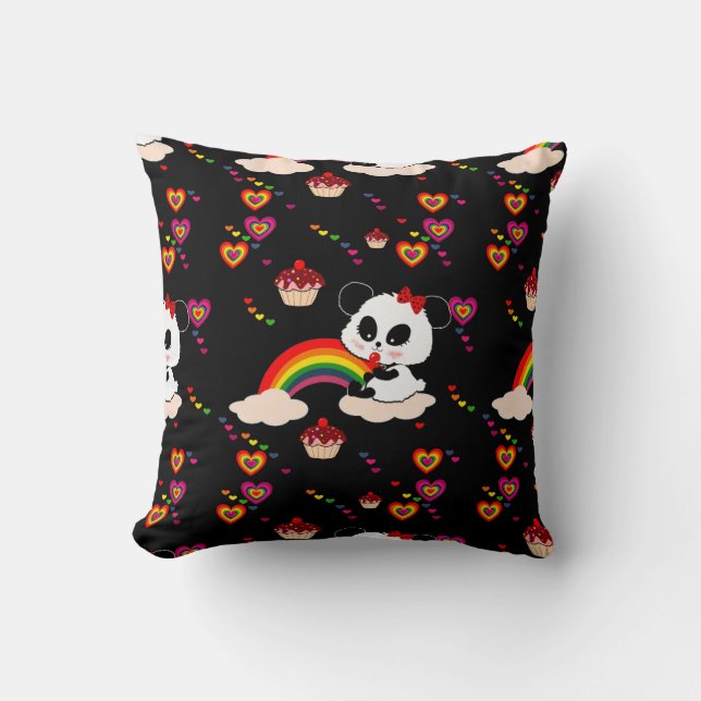 Coussin Panda Baby Cupcakes rainbows kawaii Personnalisé (Recto)
