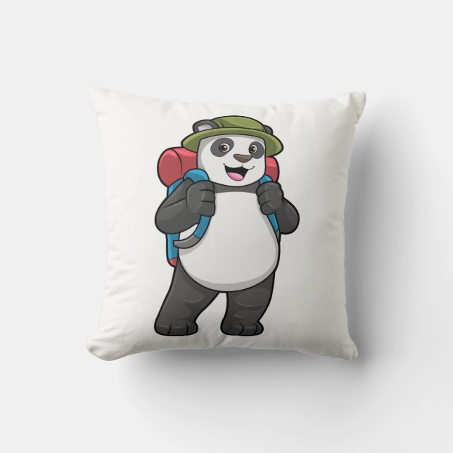 Coussin Panda comme randonneur avec sac à dos (Recto)