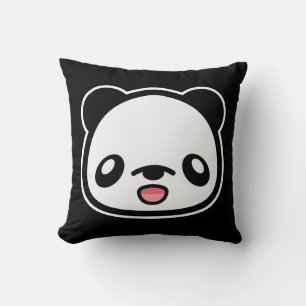 Coussin Panda heureux Kawaii sur fond noir