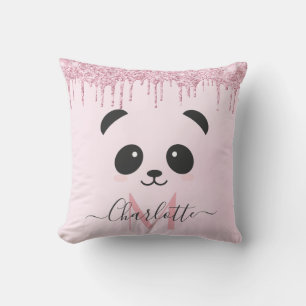 Coussin Panda parties scintillant rose rose or lance face