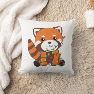 Coussin Panda Rouge Noël Neige Animaux d'hiver Pandas