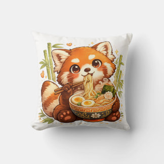 Coussin Panda roux mangeant des ramen – Adorable amateur d