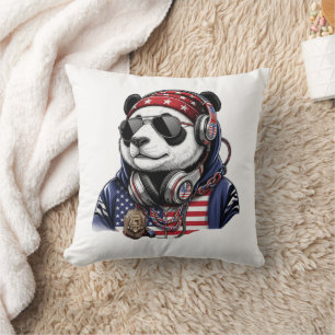 Coussin Panda USA Cool – Panda Patriotique Rouge, Blanc & 