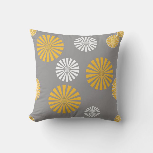 Coussin Pandelions Abstraits, stylisés, gris, jaune, blanc (Recto)
