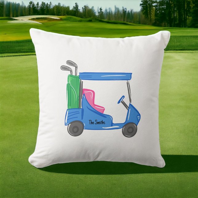 Coussin Panier de golf personnalisé bleu Preppy (Créateur téléchargé)